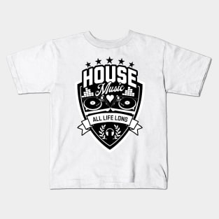 HOUSE MUSIC - Turntable Sheild (Black) Kids T-Shirt
